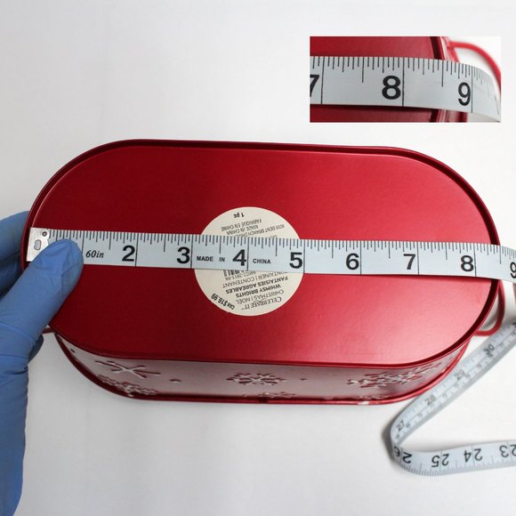 Metal Red White & Black Winter Christmas Basket Tin with Handles by Celebrate It - Picture 9 of 14